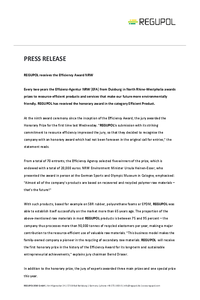 Press Release: REGUPOL receives the Efficiency Award NRW